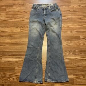 Mudd Jeans Womens 7 Blue Button Fly Denim Flare Bottoms Y2K Vintage Low/Mid Rise